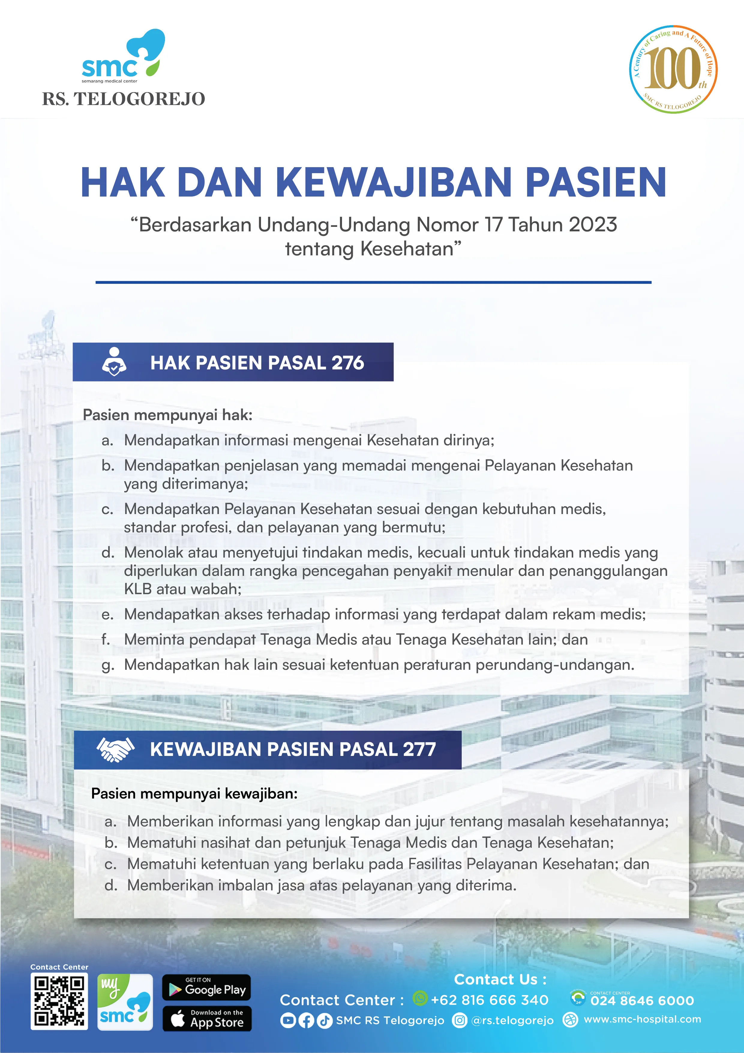 Hak dan Kewajiban Pasien SMC RS Telogorejo